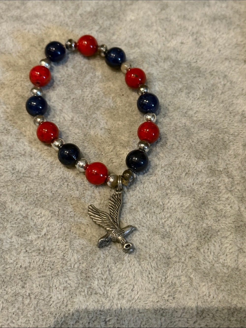 ⭐️Red and Navy Beaded Bracelet with Eagle Charm